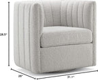 CHERS Rivet Mid-Century Modern Swivel Armchair, Bouclé Fabric Channel-Tufted Accent Chair, 360-Degree Rotating Lounge Chair with Ergonomic Design for Living Room, Bedroom, Home Theater, Light Gray