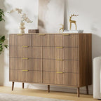 LYNSOM Fluted 9 Drawer Dresser for Bedroom, 55" Wide Modern Chest of Drawers with Curved Profile Design and Metal Handles, Wood Dresser TV Stand & Storage Organizer for Bedroom, Hallway, Walnut