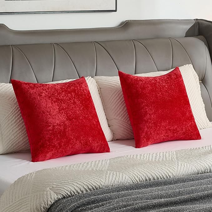 FUTEI Christmas Red Flannel Throw Pillow Covers 16x16 Inch Set of 2,Soft Dimensional TextuChristmas Red Cushion Cases,Modern Home Decor for Couch Living Room