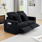 ORRD Power Reclining Sectional Sofa, Electric Loveseat Recliner with 2 Electric Footrest and Adjustable Headrest, Modern Plush Corduroy Fluffy Reclining Sectional with Deep Seat for Living Room-Black