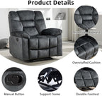 EBELLO Set of 2 Manual Recliner Chair for Adults with Soft Padded Headrest and Backrest, Overstuffed Single Recliner Sofa Chair for Living Room, Green Grey