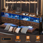 Aheaplus Headboard for Queen Size Bed Frame, Headboards with Outlets, USB Ports and LED Light, Head Board with Storage, Height Adjustable, Sturdy and Stable Headboard, Queen Size, Rustic Brown