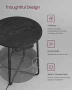 VASAGLE LILEA Collection - Side Table with Charging Station, Round End Table with Fabric Basket, Nightstand with USB Ports, for Living Room, Bedroom, Modern, Ebony Black and Slate Gray ULET228B01