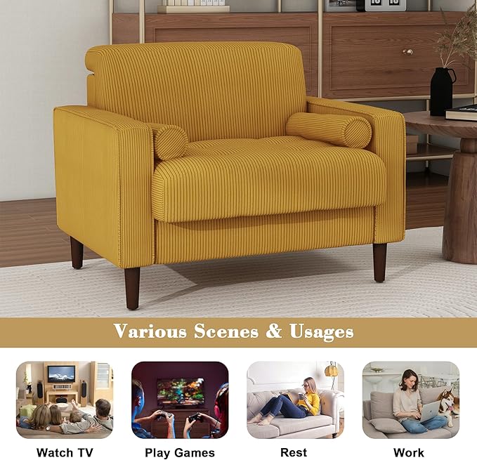 Oversized Accent Chair Set of 2, Corduroy Fabric Mid Century Modern Armchair with Large Seat for Living Room Bedroom Reading