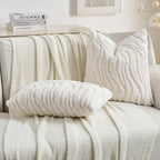 FUTEI White Decorative Throw Pillow Covers 12x20 Inch Set of 2,Soft Faux Fur Geometric Shapes Texture Pillowcase,Boho Home Decor for Couch Bed Living Room
