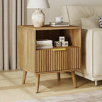 LYNSOM Fluted Dresser and Nightstand Sets 4 Piece, 1-Drawer Nightstands and 5/6 Drawers Dresser, Wood Bedroom Furniture Set for Home, Bedroom, Hallway, Natural Oak