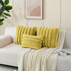 FUTEI Mustard Yellow Decorative Throw Pillow Covers 24x24 Inch Set of 2, Square Soft Faux Rabbit Fur Big Striped Pillow Sham,Home Decor for Couch Sofa Bed Living Room