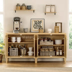 Sideboard Buffet Cabinets Set of 3 with Adjusable Shelves, Farmhouse Storage Cabinet, Credenza, Accent Cabinet, Kitchen Coffee Bar Console Table for Living Dining Room, Natural Oak