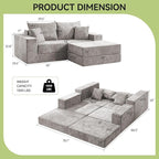 79" Boneless Loveseat Sofa Couch, Modular Foldable Floor Cloud Sofa with Ottoman, Lounge Convertible Sofa Bed for Living Room, No Assembly, Chenille Light Grey