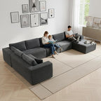 Modular Sectional Cloud Couch for Living Room,Modern Boneless Couche Set with Plush Corduroy,Comfy Floor Sofa with Memory Foam,Stupendous U Shaped Sofa with Chaise,No Assembly Required,Grey