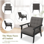 Westice Accent Chair 1PC, Mid-Century Modern Living Room Chairs with Solid Wood Frame & Soft Thicken Cushion, Upholstered Arm Reading Chair for Bedroom, Balcony, Grey Linen Fabric & Black Legs