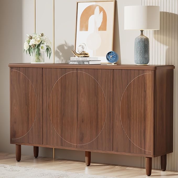 Tribesigns Buffet Cabinet Sideboard with Storage, Modern Storage Cabinet Sideboard Buffet Table with Doors for Living Room Kitchen Dining Room (Brown)