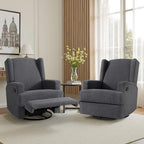 Swivel Glider Recliner Chair for Adults with Deep Seat - High Back Rocker Reclining Accent Chair, Manual Recliner for Living Room & Nursery, Comfortable Upholstered Fabric Armchair-Gray
