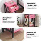 VECELO End Tables, Modern Nightstand with Drawer & Shelf, Night Stand for Bedroom Living Room,Industrial Metal Frame