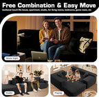 106" Cloud Sectional Couch with L-Shape Chaise & Ottoman, No Assembly Modular Sofa, Deep Seat Corduroy Boneless Couched for Living Room (Black Stripe Corduroy, Left Facing Chaise with Ottoman)
