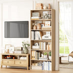FOTOSOK 70.8" Tall Bookcase Shelf, 6 Tier Wide Bookshelf with Storage, Billy Bookcase Set of 2, Large Bookshelf for Living Room, Home Office,Light Oak
