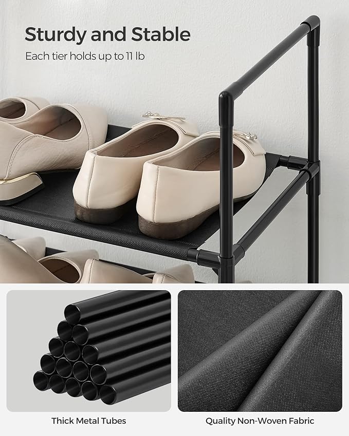 SONGMICS Shoe Rack, 10-Tier Shoe Shelf, Shoe Storage Organizer, 11 x 17.7 x 68 Inches, Metal Frame, Non-Woven Fabric Shelves, for Entryway, Bedroom, Black ULSH010B02