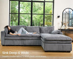 Belffin Large Modular Sectional Sofa with Deep Chaise, 104" Corduroy L Shaped Couch with 9" Soft Dual-Layer Seats Cushion for Living Room, Apartment, Light Grey