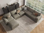 EASE MOOSE Faux Leather Sectional with Ottoman, Oversized Modular Couch, Modular Sectional Sofa with Deep Seat, Scratch Resistant Faux Leather Material, U Shaped Couch for Big Spaces, Light Grey