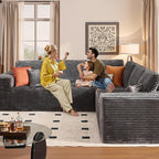 Weaxty Boneless Sectional Couch, Oversized L Shaped Modular Cloud Couches, Plush Corduroy Memory Foam Deep Seat Floor Sofa, No Assembly Required，Gray