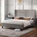 HOWE King Size Upholstered Platform Bed Frame, Wingback Bed with 50.8" Headboard, Corduroy/Solid Wood Leg/No Box Spring Needed/Noise Free/Taupe