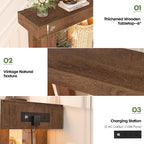 Unikito 63'' Farmhouse Console Table with Power Outlets and Sensor Light, Wooden Entryway Table with Storage, Rectangular Sofa Tables Behind The Couch for Entrance, Hallway, Living Room, Rustic Oak