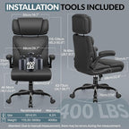 Office Chair, Ergonomic Big and Tall Computer Desk Chair with Retractable Adjustable Headrest, Executive Breathable Leather Chair, Lumbar Support Swivel PC Chair with Flip-up Armrests Rocking Function