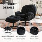 360° Swivel Modern Velvet Accent Chair with Ottoman | Mid-Century Button Tufted Lounge Chair for Living Room & Bedroom, Black