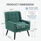 Mid-Century Modern Accent Chair, Plush Linen Fabric with Button Tufted High Back & 5" Thick Cushion, High Comfort Reading Chair for Living Room, Bedroom, Office (Green)