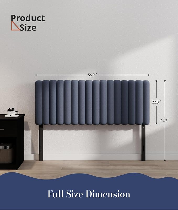 Full Size Upholstered Headboard Only, Channel Tufted Headboard with Adjustable Height, Easy Assembly, Navy Blue