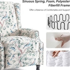 Recliner Chair, Upholstered Wingback Floral Pushback Armchair with Adjustable Backrest & Footrest, Comfy Accent Chair Reading Single Sofa for Small Spaces, Living Room, Bedroom (Bird, Set of 2)