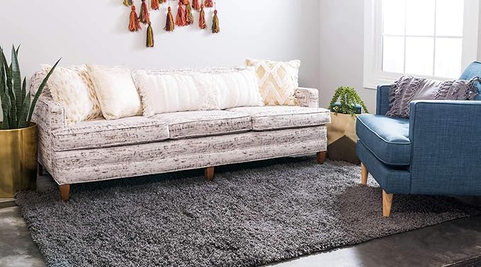 Unique Loom Solid Shag Collection Area Rug (2' x 3' 1" Rectangle, Graphite Gray)