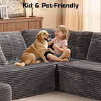 Oversized U Shaped Boneless Sectional Cloud Couch, 133.1'' Modular Sofa with Chaise, Deep Seat Plush Corduroy Couches for Living Room, No Assembly Required,Plush Corduroy,Gray