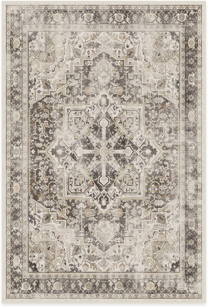 RUGGABLE Washable Vintage Area Rug – Kamran Hazel 6x9, Stain-Resistant, Non-Slip – Medium Machine Washable Rugs for Living Room, Bedroom, Hallway, Entryway & Office–with Standard Pad