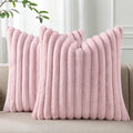 Pallene Faux Fur Plush Throw Pillow Covers 16x16 Set of 2, Luxury Soft Fluffy Striped Decorative Pillow Covers for Sofa, Couch, Living Room, Blush Pink