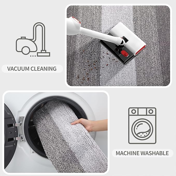 Kitinjoy Indoor Outdoor Door Mat, 32x20 Non-Slip Absorbent Dirt Trapper, Low-Profile Washable Inside Entrance Front Floor Mat, Sturdy Soft Entry Doormats for Entryway, Light Grey