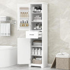 Bathroom Tall Storage Cabinet, Floor Freestanding Storage Cabinet with 2 Doors, One Drawer, Door Shelve Design, and Adjustable Shelf for Bathroom, Office, Multi-Use Organizer, White