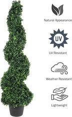 Faux Tree Boxwood Topiary Plant - 50-Inch Artificial Spiral Plant with Realistic Leaves and Planter - For Indoor and Outdoor Home Decor by Pure Garden