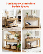VEVOR 47 in Console Table, Farmhouse Desk Behind The Couch with Drawers and Bottom Storage Shelf, Wooden Rectangle Entrance Narrow Sofa Table for Hallway, Bedroom, Living Room, Foyer, Burlywood