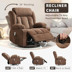 Power 360° Swivel Rocker Recliner with Heat and Massage Oversized Electric Rocking Chair for Big and Tall People with 2 Cup Holders Side Pockets Remote Control USB Charging Port, Brown
