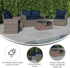 Flash Furniture Aransas Series 4 Piece Light Gray Patio Set with Navy Back Pillows and Seat Cushions