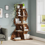 Tribesigns Corner Shelf, Rustic 5-Tier Wall Corner Bookshelf, Stylish Corner Small Bookcase Storage Rack Plant Stand with Unique Shape for Living Room, Home Office (2PCS, Brown)