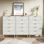CARPETNAL Fluted 5 Drawers Dresser for Bedroom, 45" Tall Wooden Chest of Drawers with Rounded Corners, Gold Handles, Modern Storage Organizer for Bedroom, Hallway (White)