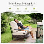 Sophia & William Patio Furniture Set with Fire Pit Table, 5 PCS Metal Outdoor Conversation Set with Fire Pit Table, 4 Sofa Chairs, 3-Seater Couch for Outdoor Seating, Backyard, Porch(Beige)