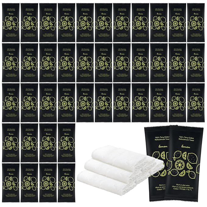 Hot or Cold Moist Cotton Towel Bulk Moist Towelettes Individually Wrapped 8.7" x 8.7",White Towel Services,Refreshment Pre Moistened Towels Lemon Scent for Travel Sport Party Spa Dentist Hote200
