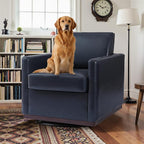 Pia Ricco Single Swivel Barrel Chair, Modern Accent Armchair in Easy-Clean PU Leather, Mid-Century Style for Living Room or Home Office, Navy