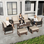 6 Piece Patio Furniture Set with 3-Seat Sofa, 2 Porch Armchairs, 2 Ottoman and 1 Coffee Table Wicker Outdoor Conversation Set for Garden, Terrace, Porch, Balconies, Lawns