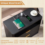 LEYAOYAO 31" Wide Fluted Night Stand Set of 2 with Charging Station, Oversized Extra Large 2 Drawers Nightstand,Black Wood Bedside Table,Tall End Tables,Modern Chest of Drawers Dressers for Bedroom