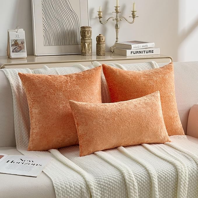 FUTEI Orange Flannel Throw Pillow Covers 22x22 Inch Set of 2,Soft Dimensional Textured Cushion Cases,Modern Home Decor for Couch Living Room