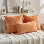 FUTEI Orange Flannel Throw Pillow Covers 22x22 Inch Set of 2,Soft Dimensional Textured Cushion Cases,Modern Home Decor for Couch Living Room